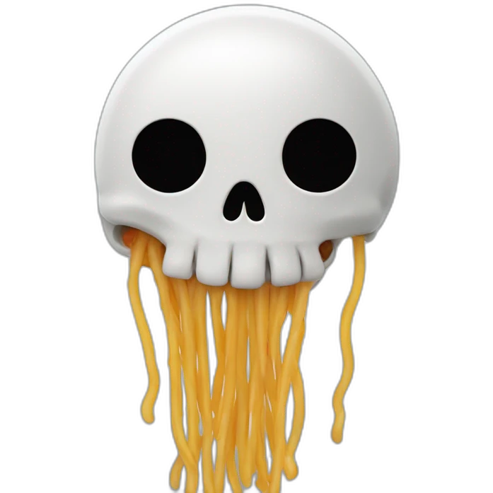 A happy skull, spaghetti bolognese raining emoji