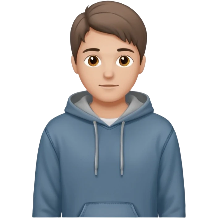 Kjekk gutt (lys i huden) som har pynta seg. Har på seg Jeans og grå hette genser og håret skal være  midtskill og fargen på håret er brunt emoji