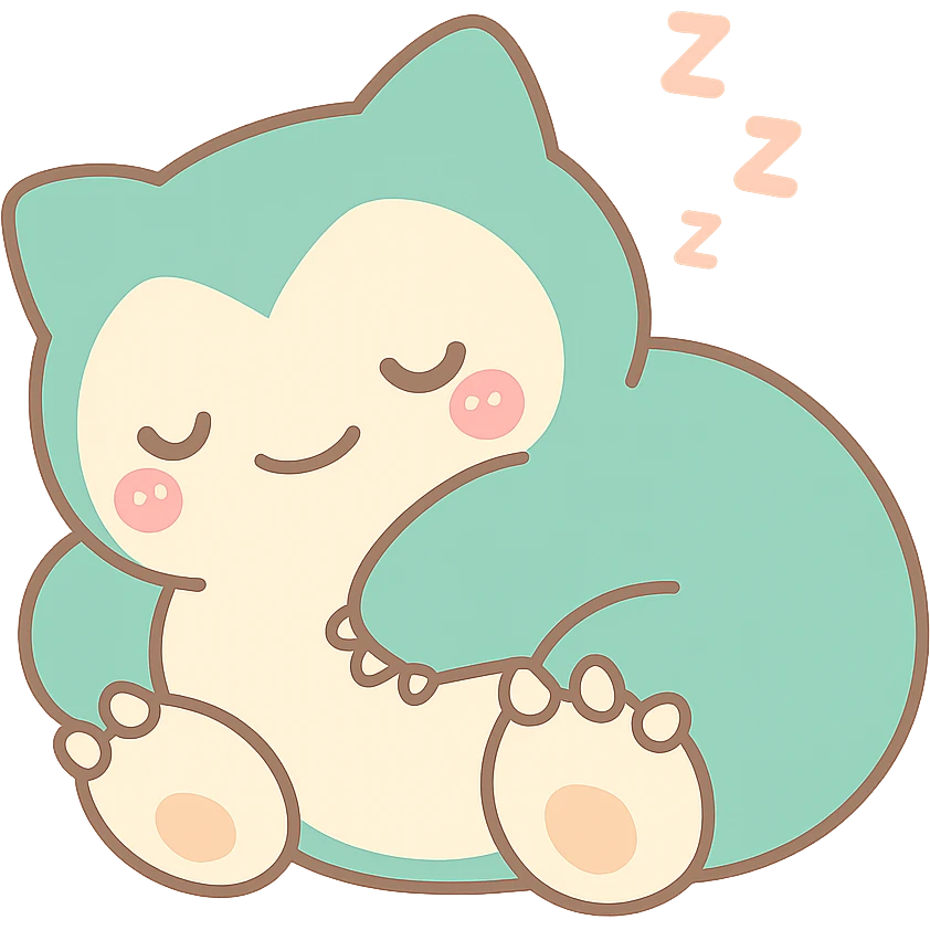 chibi style Snorlax sleeping curled up with three toe claws on each foot emoji