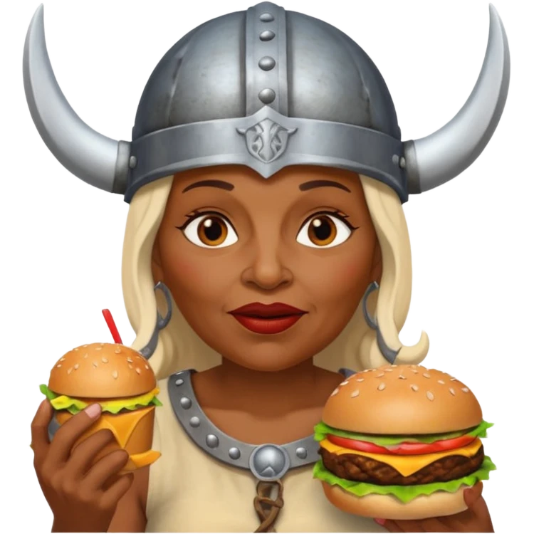 old black woman viking eating burger emoji