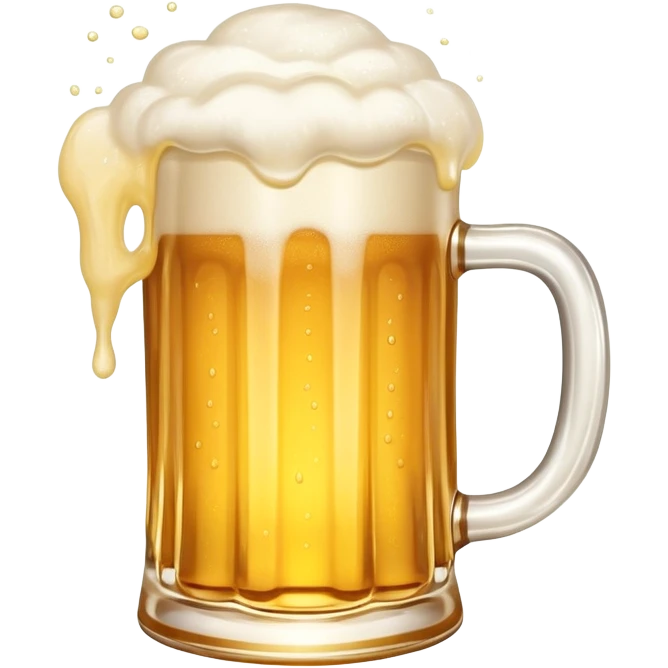 A frothy mug of golden beer with foam overflowing at the top emoji