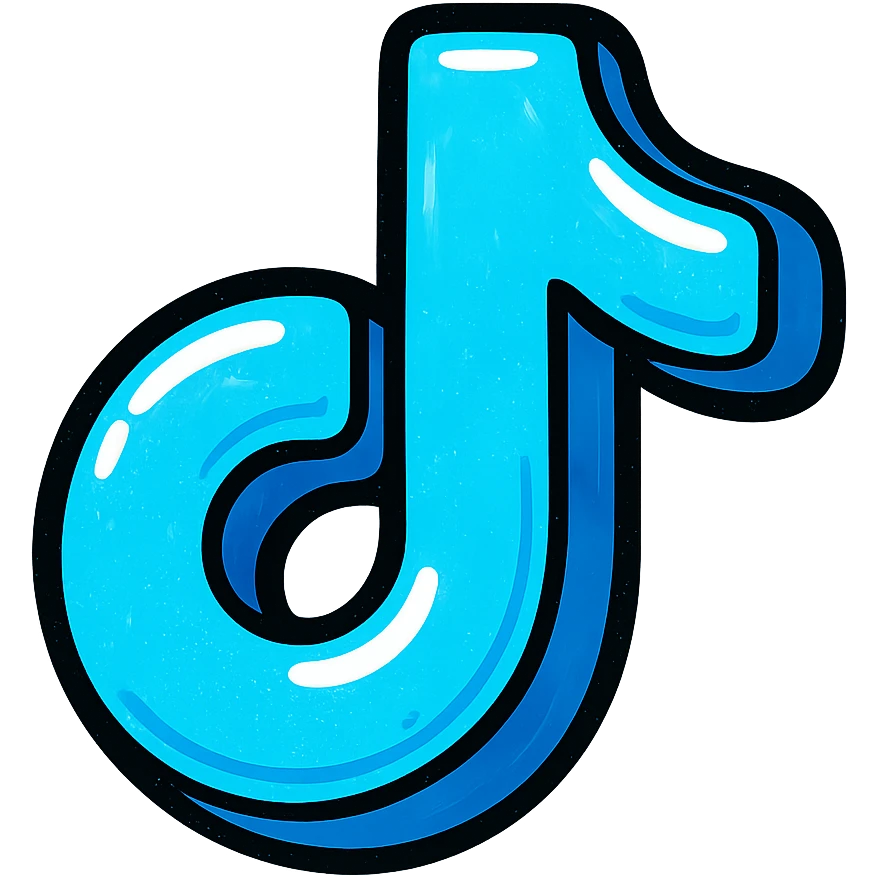 plump rounded blue TikTok logo with bold black outlines, expressive shadows, glossy highlights, soft rounded corners, puffy dimensional symbol, no background emoji