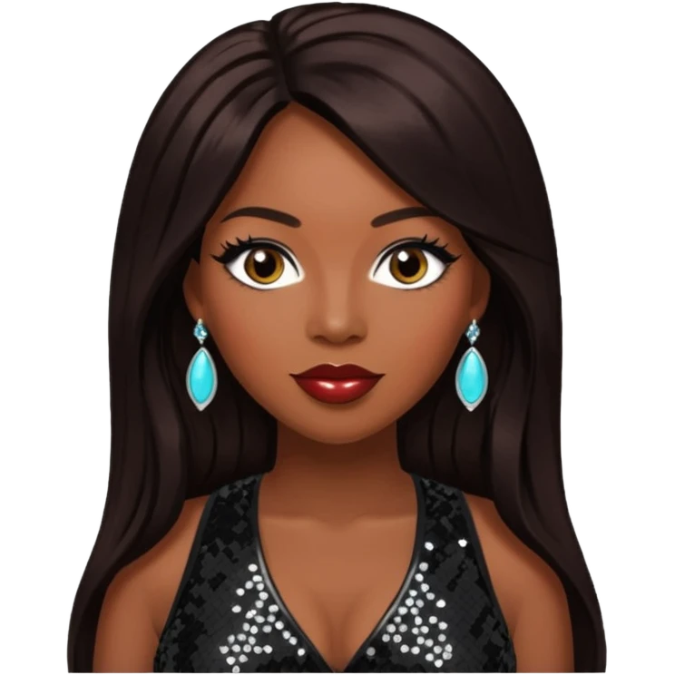 Tiffany "New York" Pollard with long dark brown hair, black sequin outfit emoji