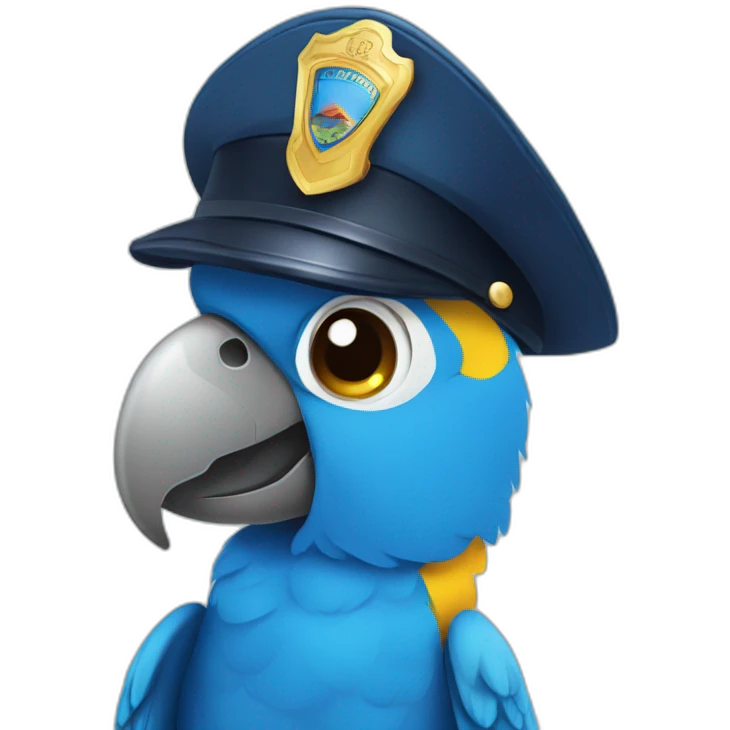 close up view of cute blue parrot in police hat emoji