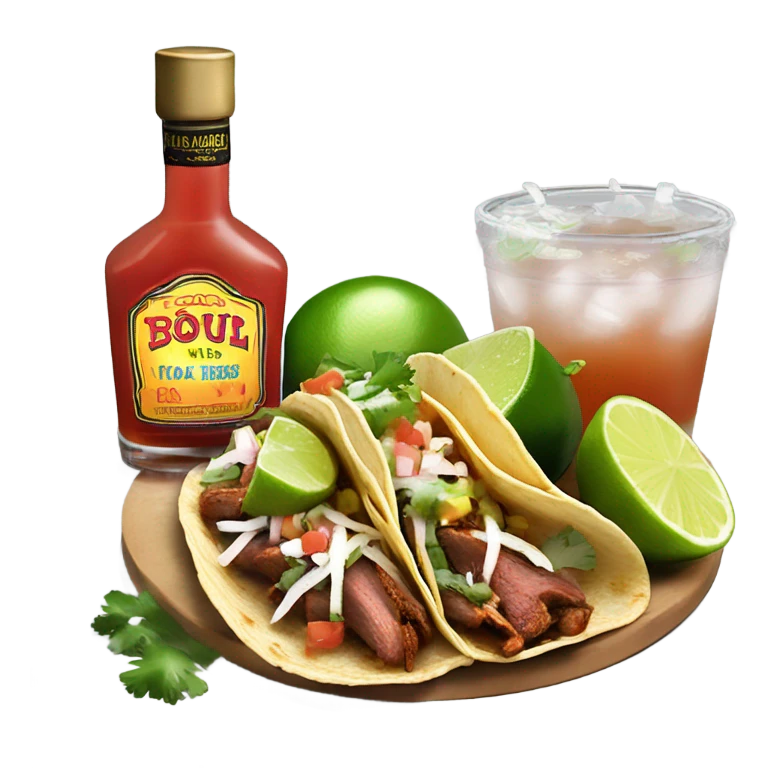 I’m late of street tacos and shot of tequila with lime emoji