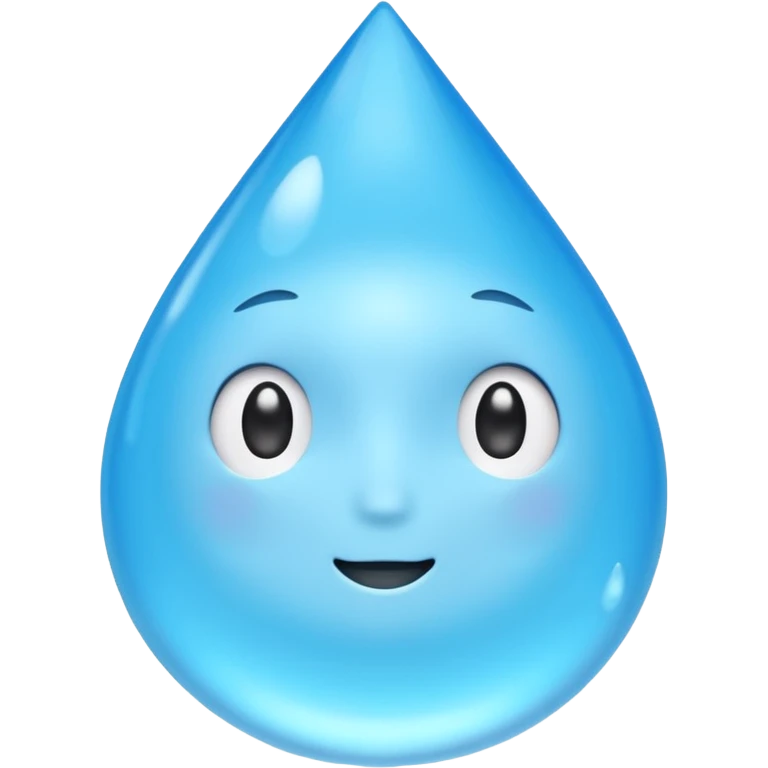 A single water droplet emoji, iPhone emoji style, glossy and smooth, cartoonish, vibrant sky blue color, no face, high detail, simple and cute design, isolated on white background, centered composition


 emoji