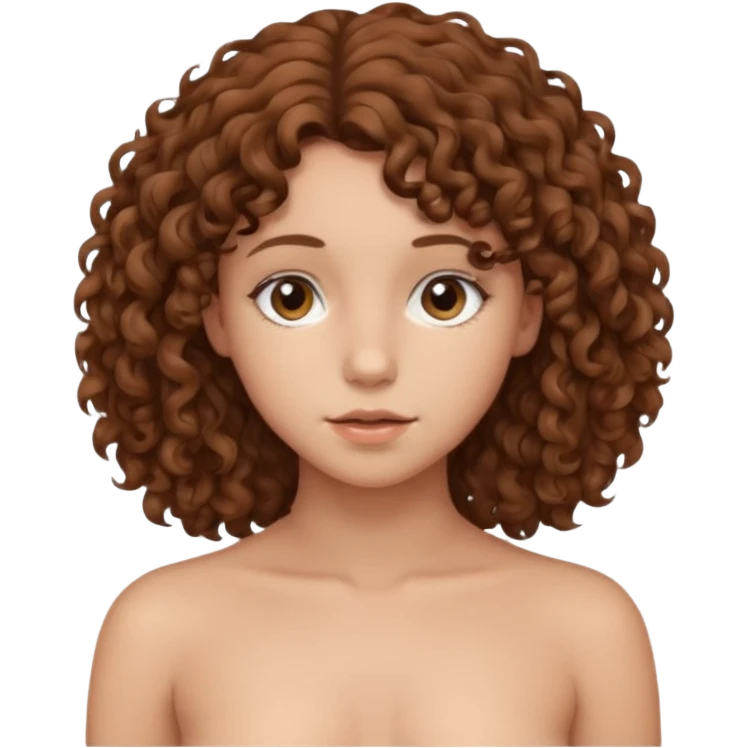 Голая женщина 18 лет, с коричневыми кудрявыми волосами и средним размером груди emoji