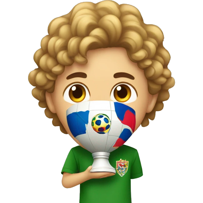 niño levantando la copa  del mundo sin barba emoji
