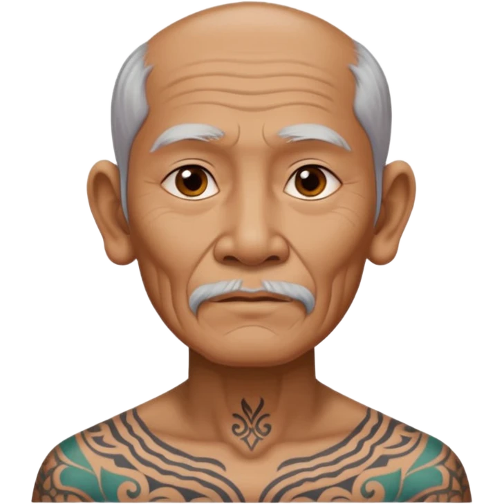 ancient thailand old man with tatooed on neck and face emoji