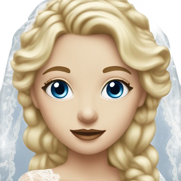 Beautiful blonde girl with blue eyes and long lace wedding dress emoji