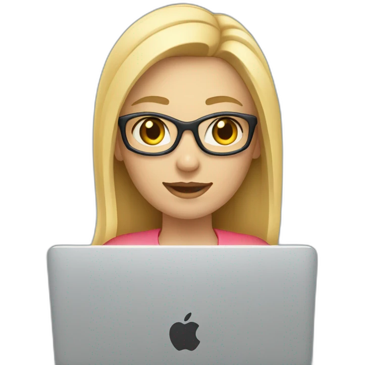 blonde female software engineer with Macbook on the side emoji