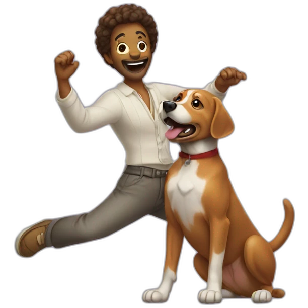 loughing with dancing with dog emoji
