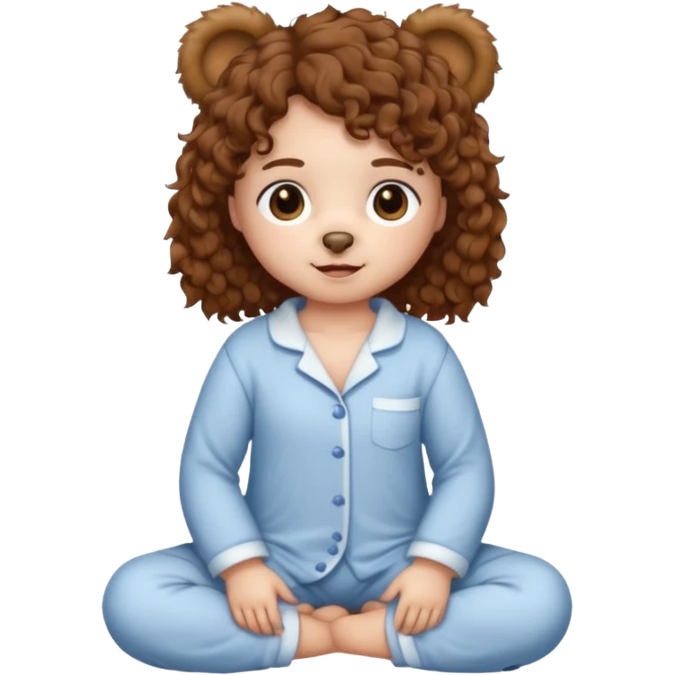 brown eyes, brown curly hair, white skin, full body in cute pijama bear emoji