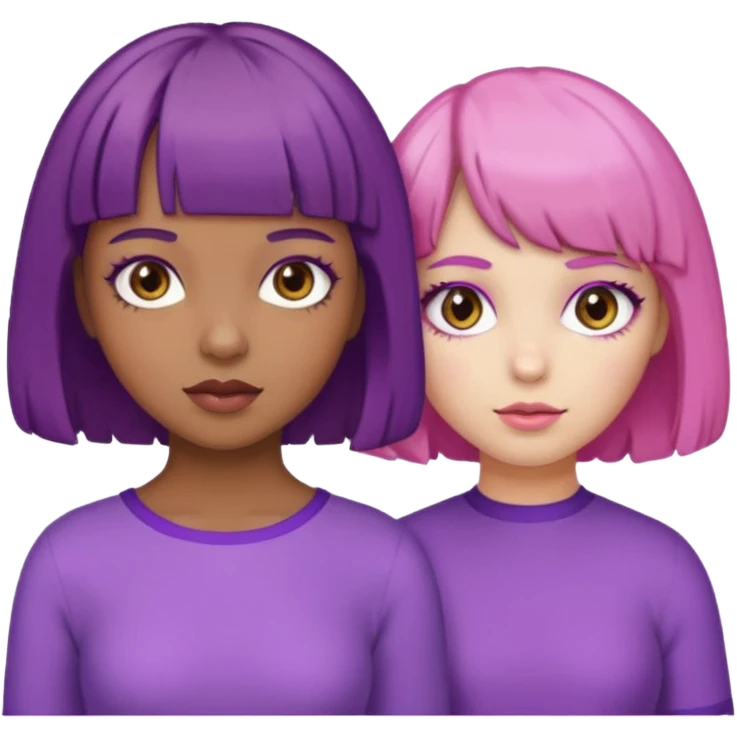 One girl with brown skin and short curly purple hair and brown eyes and another girl with white skin pink bob with bangs and hazel eyes  emoji