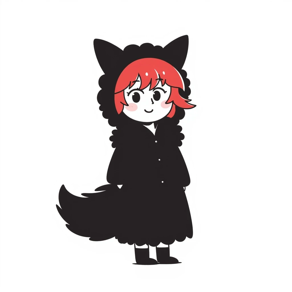 An anime girl with red hair in a fox costume emoji