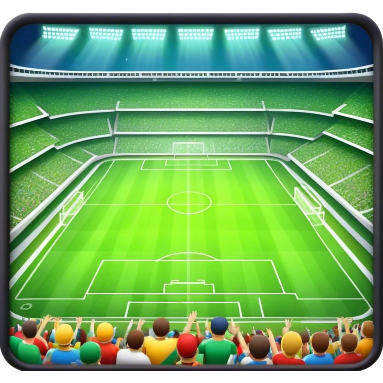Emoji of a large football stadium, with bright lights, green grass, and an energetic crowd. emoji