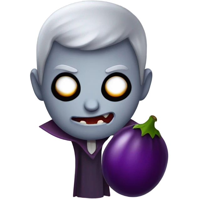  A scary gray vampire man holding a purple eggplant emoji