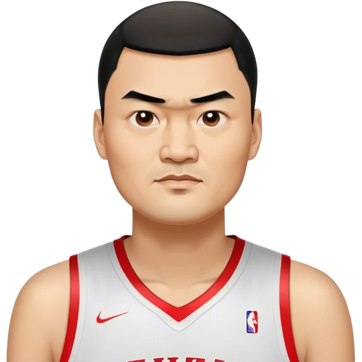 Yao Ming – Cinematic Realistic Portrait of Yao Ming, depicted as a towering basketball icon in a modern uniform, with a gentle yet determined expression and dynamic arena lighting that highlights his immense stature and graceful athleticism. emoji
