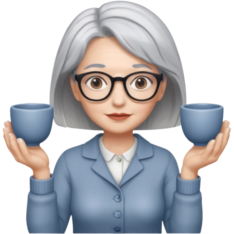 Woman with grey hair with ceramics emoji