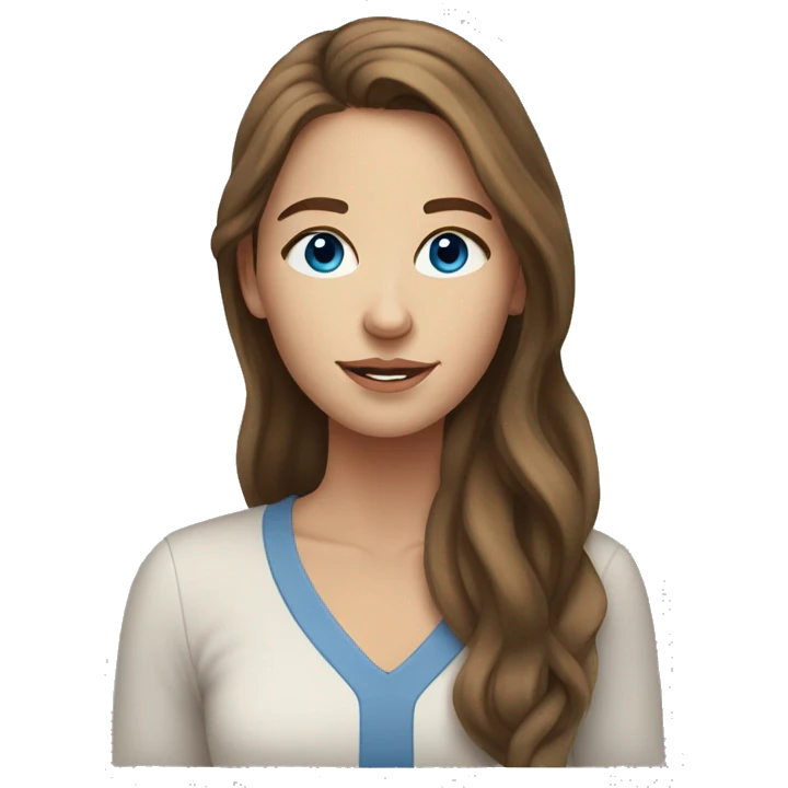 23 year old white woman with long brown hair and blue eyes cozy emoji