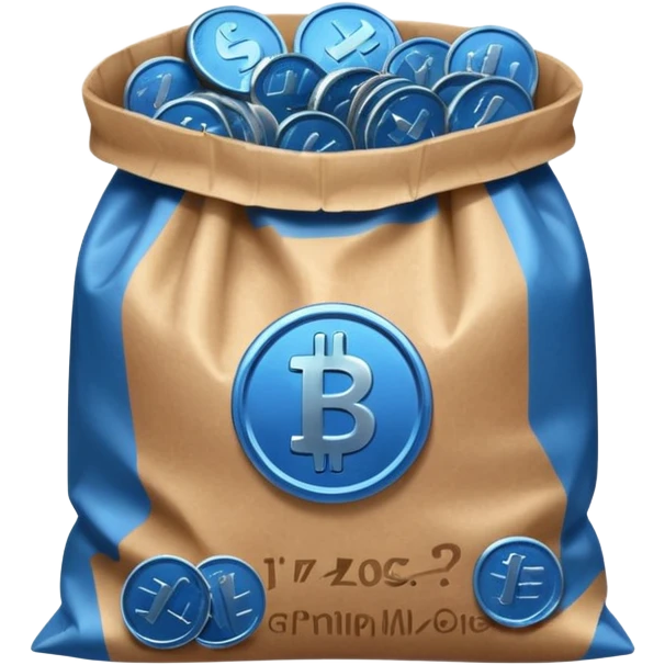 blue coins inside a brown bag  emoji