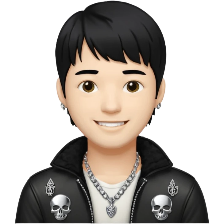 chrome hearts,man, black hair,white,normal,messy fringe emoji