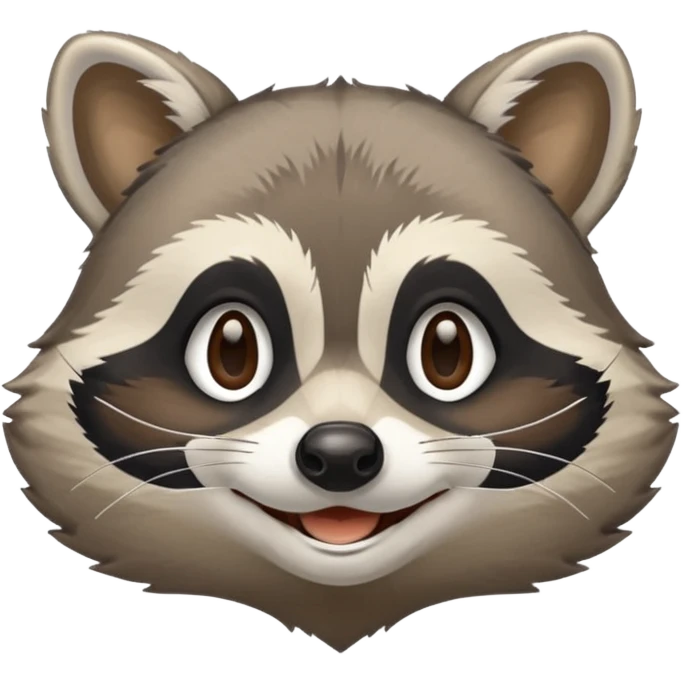 grey smiling raccoon, plain, no shadows emoji
