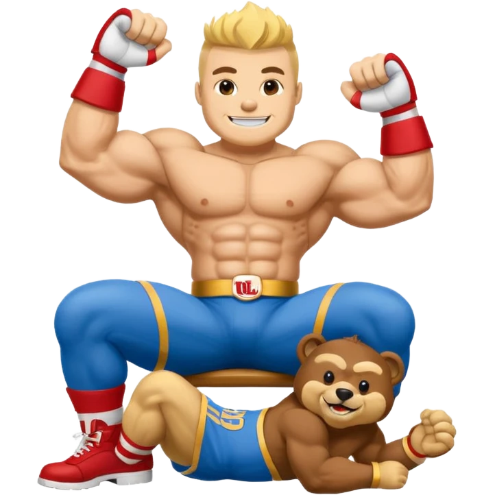 Can you create a emoji of threw Nebraska Cornhusker mascot sitting on top of the UCLA Bruin mascot emoji