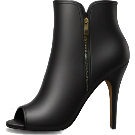 Realistic pair of black peep toe leather high heel bootie boots facing forward.  emoji
