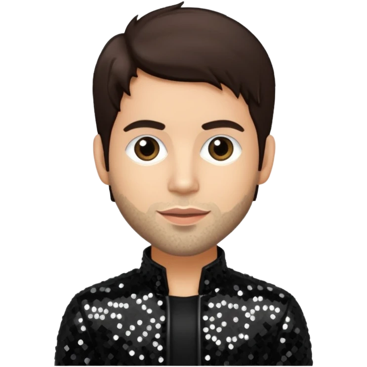 Rob Bourdon from Linkin Park with dark brown hair, light skin, black sequin outfit emoji