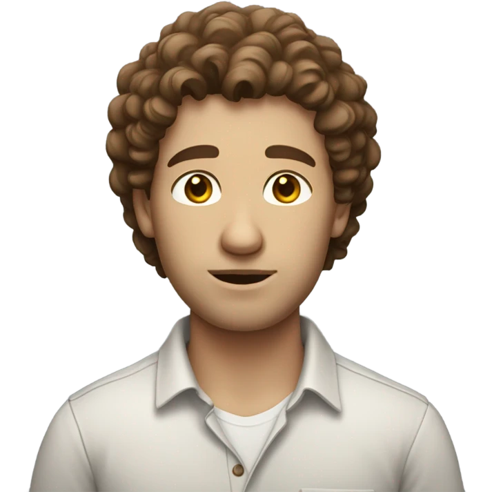 man with white skin and brown curly hair, wear casual shirt , closeout face emoji