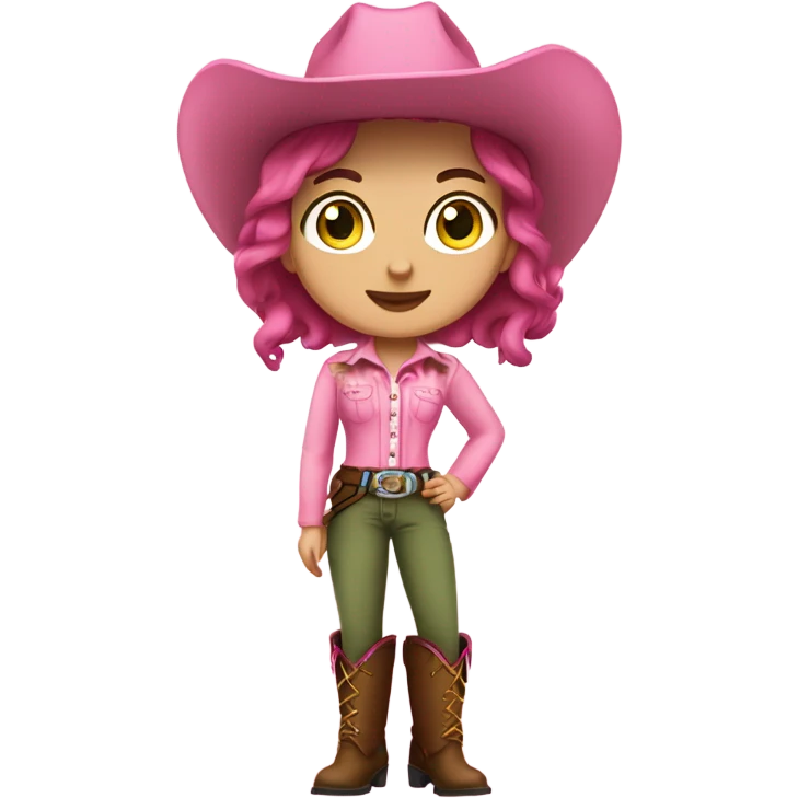 white country girl wearing pink brown hair green eyes boots pink skirt and pink top and pink cowgirl hat   emoji