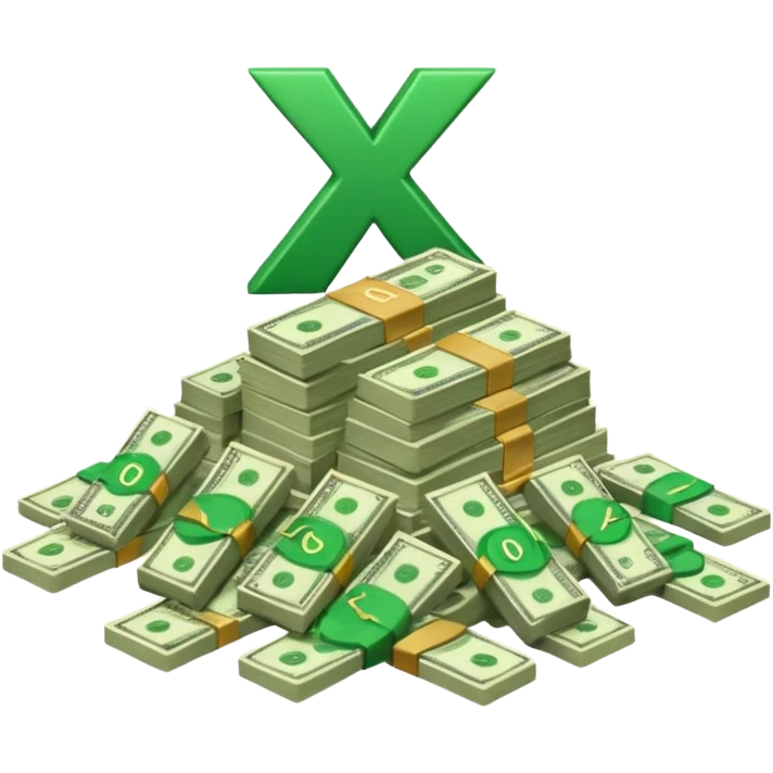 cash pile, make bills rectangular, next to a "10x" factor, looking like 10x CASH PILE, the number 10 and letter x, precede the cash pile, on the same level so it looks like "10x" and to its right, the cash pile emoji