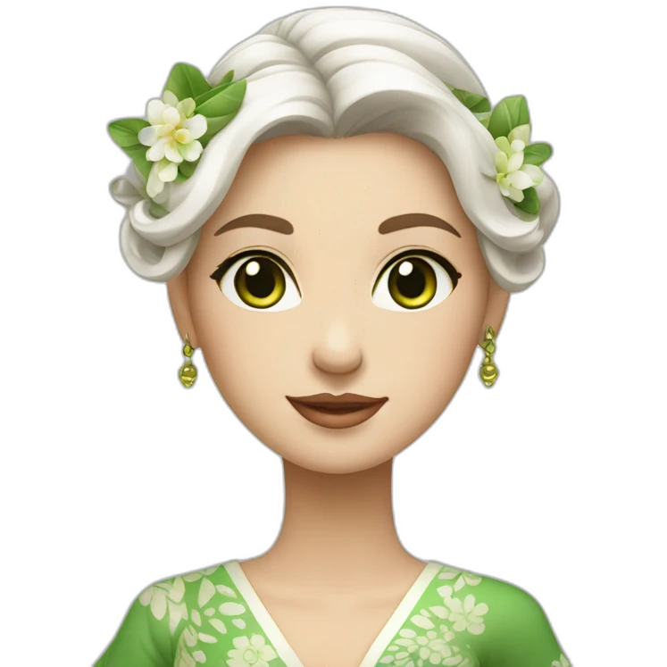 woman in traditional white balinese dress but white skin and green eyes  emoji