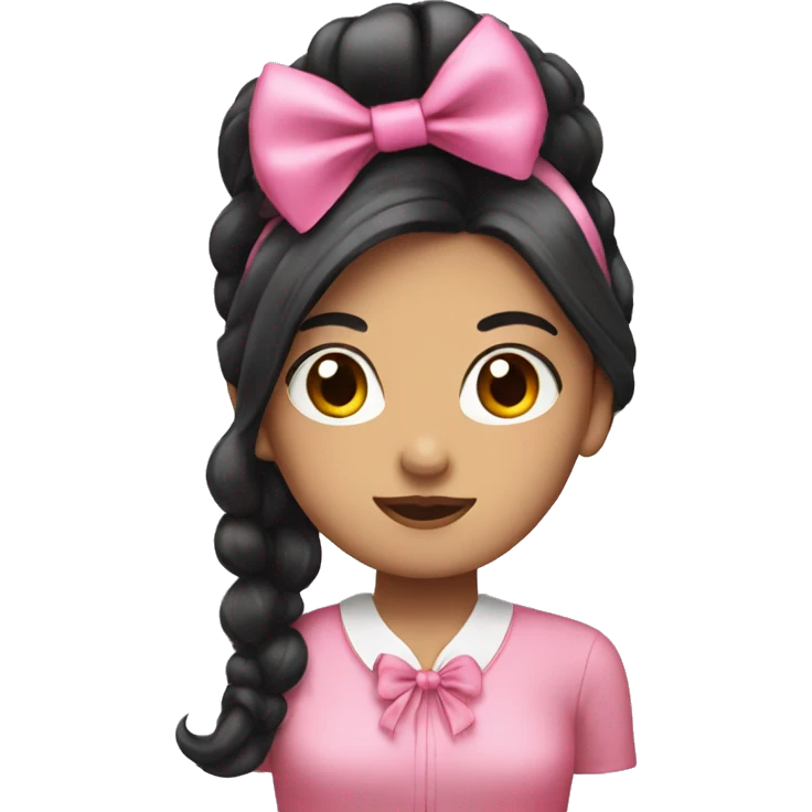 girl with long black hair, a pink bow and a pink blouse emoji