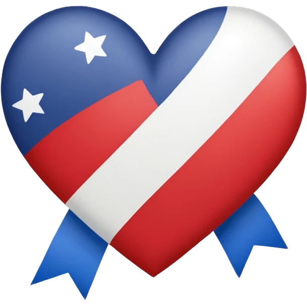 Patriotic heart white ribbon and gold stars emoji