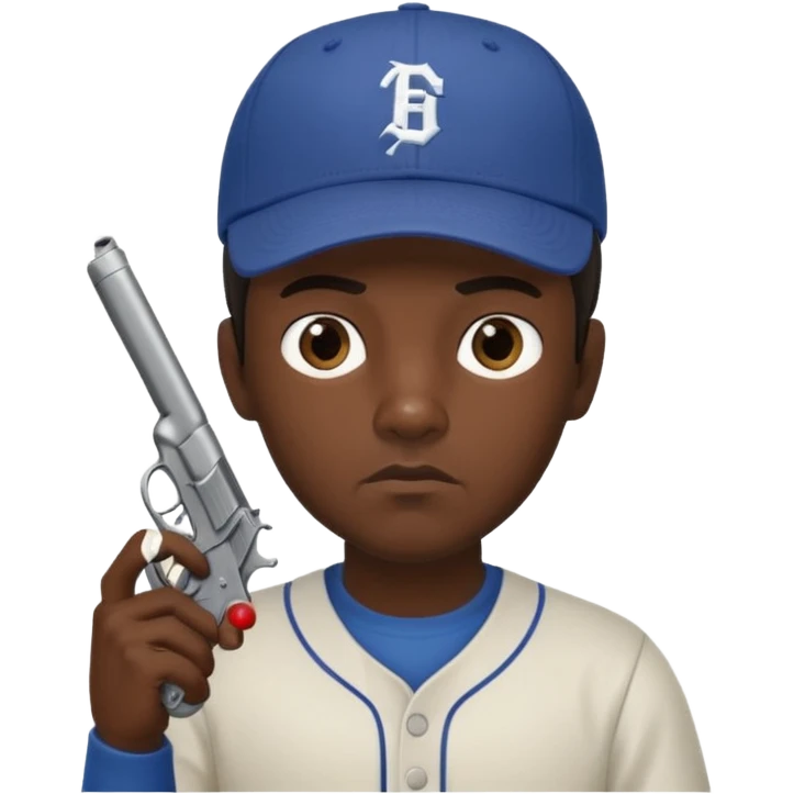 Un moreno con una pistola y grosero y una gorra emoji