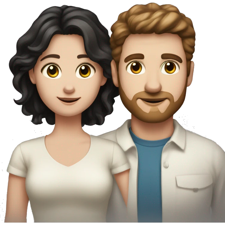 Man with white skin brown hair and hazel green eyes and Woman with brown eyes and black hair white skin they have 2 kids family portrait emoji
