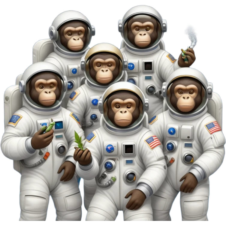 group of apes in astronaut suits floating in space smoking weed emoji
