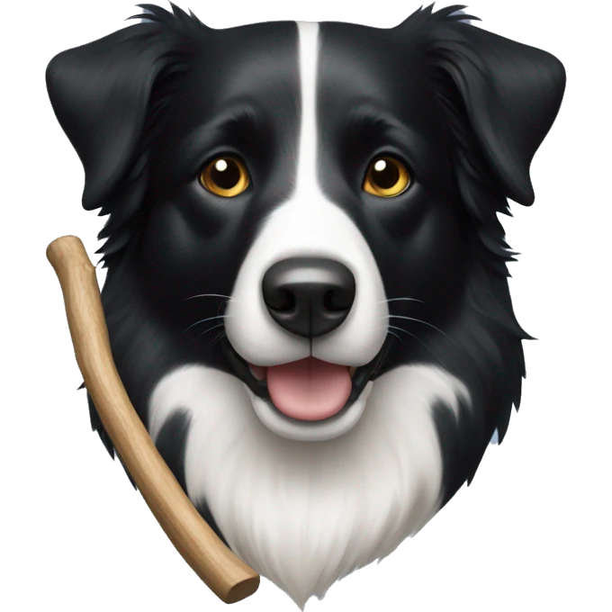 black border collie with full black face with a stick  emoji