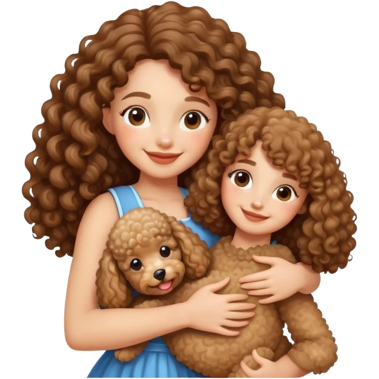 A long curl haair girl hug with poodle emoji