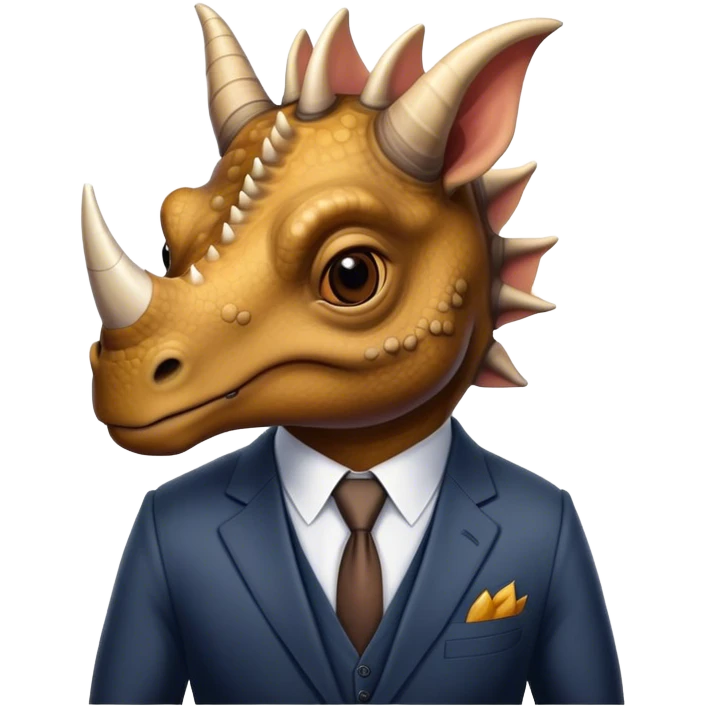 kind face of a triceratops in a suit emoji