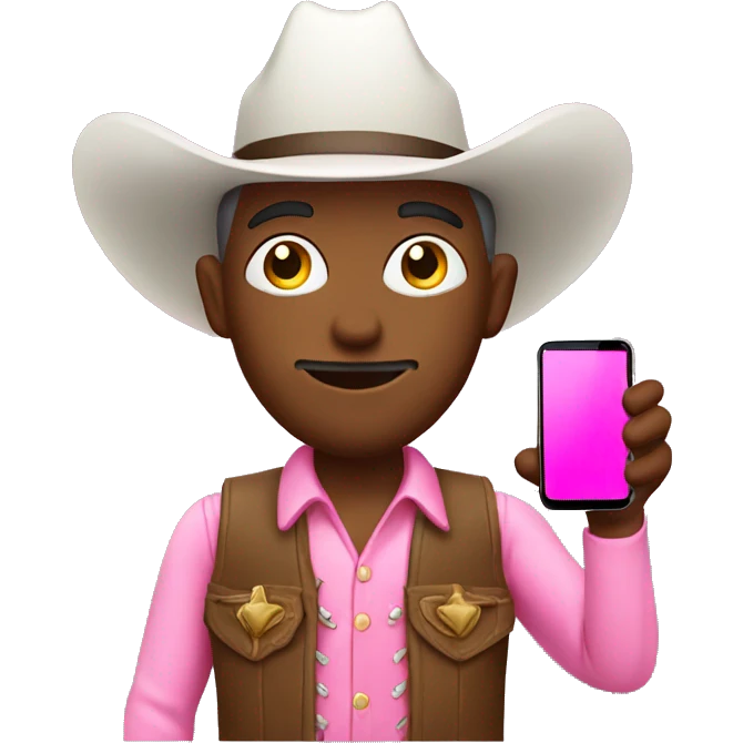 White cowboy with a pink cellphone emoji
