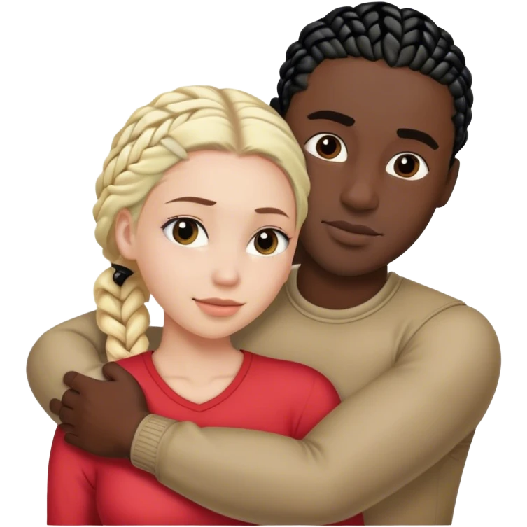 White blonde woman hugging black man with black cornrows emoji