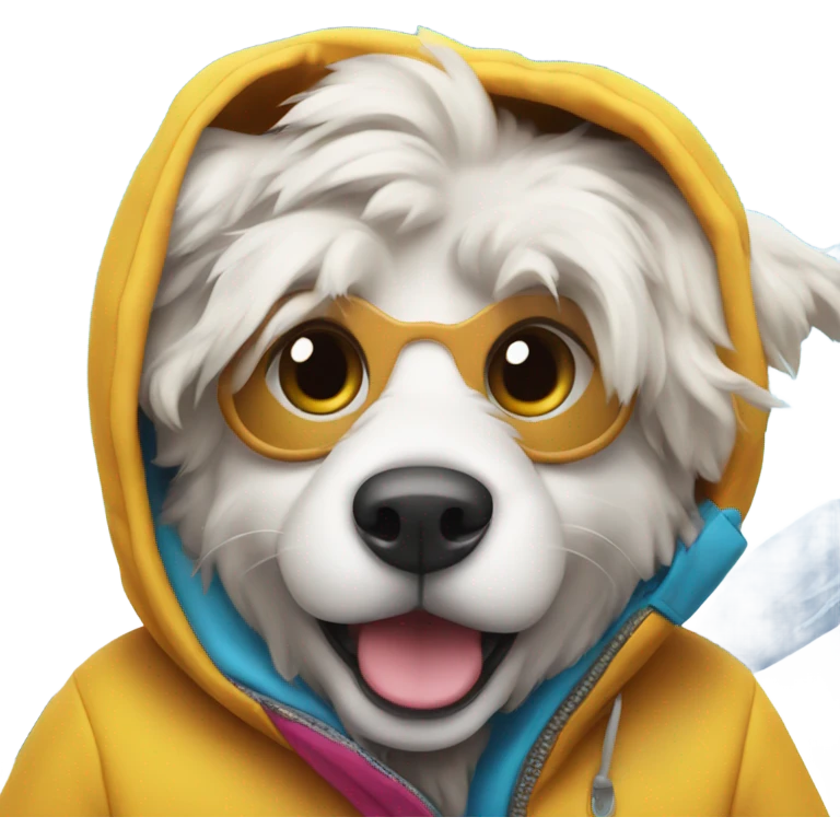 Dog snowboarding in a hoodie emoji