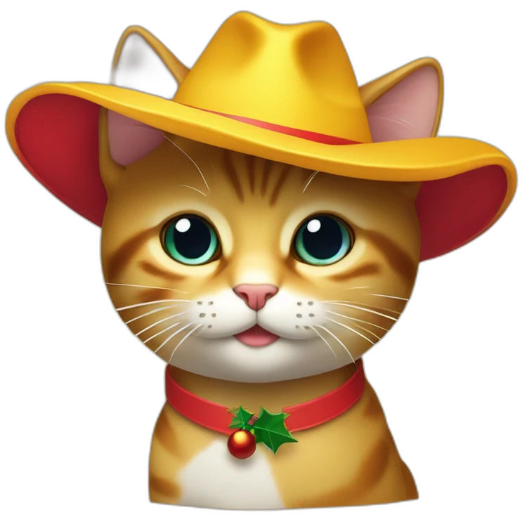 Gato amarillo con sombrero de navidad emoji