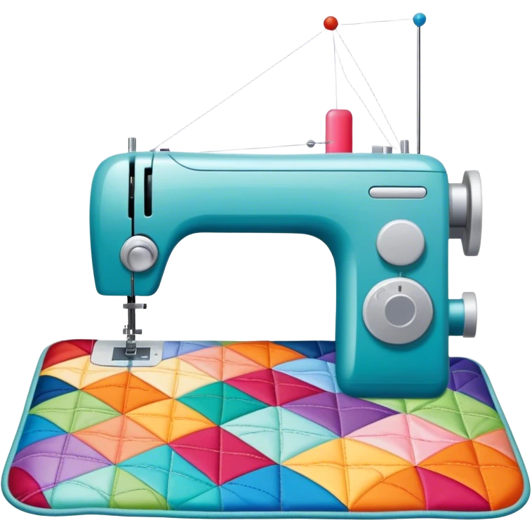 Patchwork and quilting icon, colorful fabric patches sewn together in a quilt pattern, sewing needle and thread, quilting tools like rotary cutter and quilting hoop, minimalistic style, clean lines, transparent background. emoji