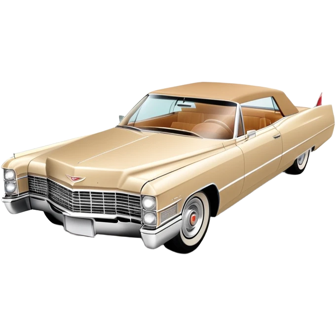 Ultra-minimalist beige 1966 Cadillac DeVille, very simplified shapes, clean 30-degree perspective, only essential details, basic geometric representation, Once Upon a Hollywood car, iOS emoji style emoji