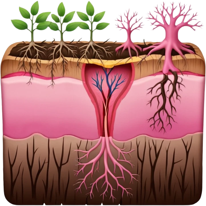 hair follicle cross-section, showing skin layers, root, and growing hair, with pink colors emoji