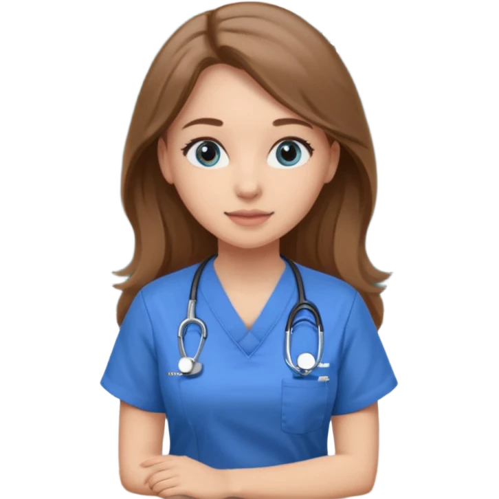 university classroom that says Mental Health Nursing on the blackboard with a pretty female nursing student with long brown hair, blue eyes emoji